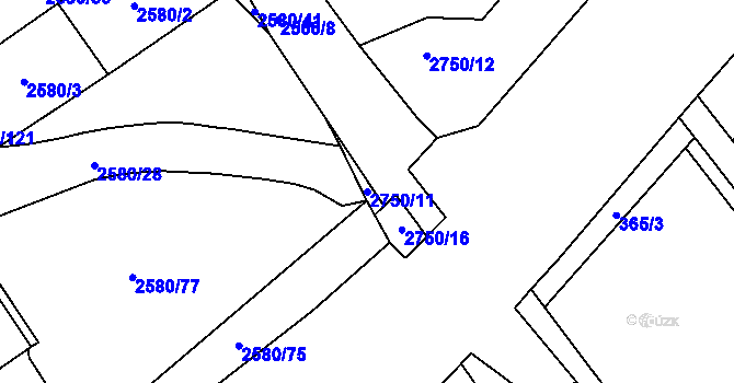 Parcela st. 2750/11 v KÚ Dolní Suchá, Katastrální mapa