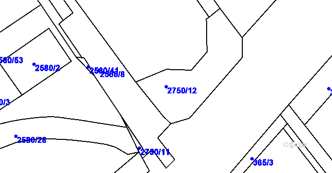 Parcela st. 2750/12 v KÚ Dolní Suchá, Katastrální mapa