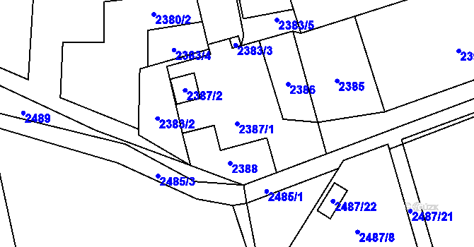 Parcela st. 2387/1 v KÚ Dolní Suchá, Katastrální mapa