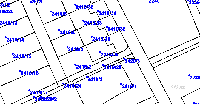 Parcela st. 2418/36 v KÚ Dolní Suchá, Katastrální mapa