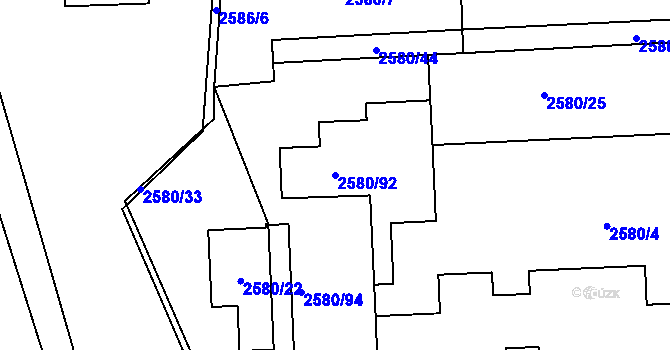 Parcela st. 2580/92 v KÚ Dolní Suchá, Katastrální mapa