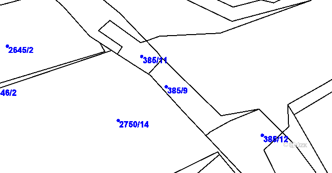 Parcela st. 385/9 v KÚ Dolní Suchá, Katastrální mapa