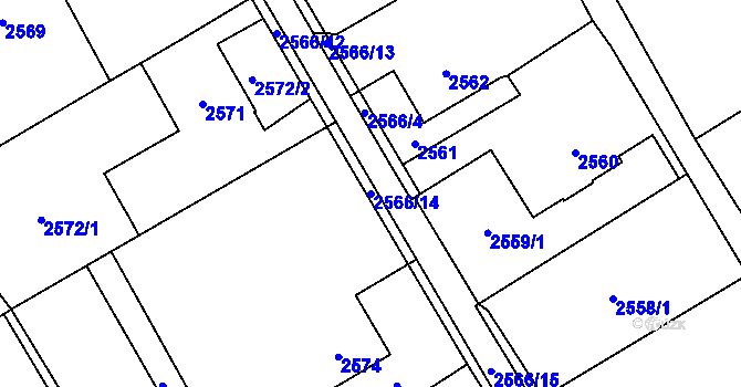 Parcela st. 2566/14 v KÚ Dolní Suchá, Katastrální mapa