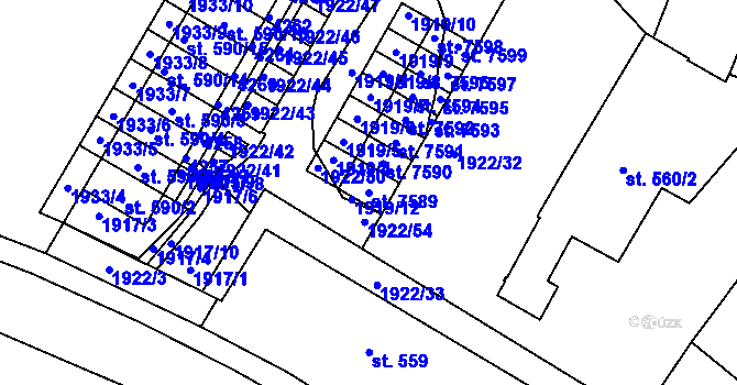 Parcela st. 7589 v KÚ Havlíčkův Brod, Katastrální mapa