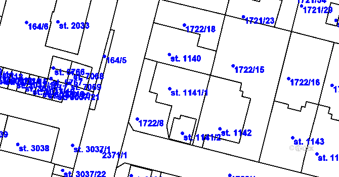 Parcela st. 1141/1 v KÚ Havlíčkův Brod, Katastrální mapa
