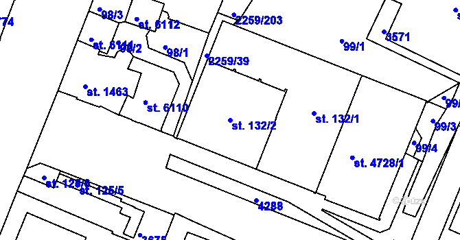 Parcela st. 132/2 v KÚ Havlíčkův Brod, Katastrální mapa