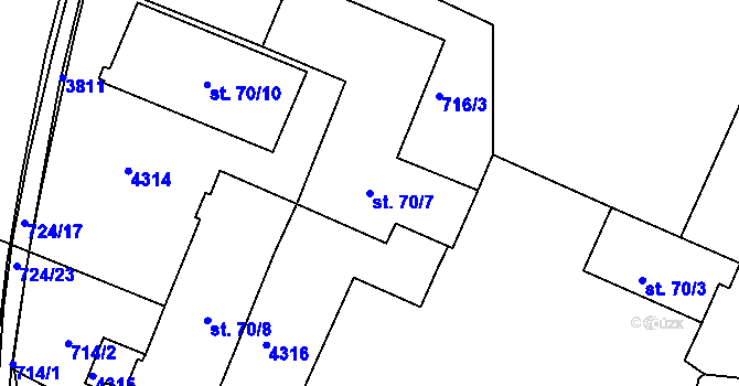 Parcela st. 70/7 v KÚ Havlíčkův Brod, Katastrální mapa