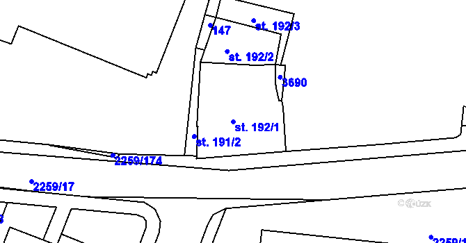 Parcela st. 192/1 v KÚ Havlíčkův Brod, Katastrální mapa