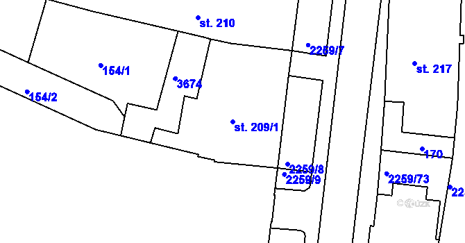 Parcela st. 209/1 v KÚ Havlíčkův Brod, Katastrální mapa