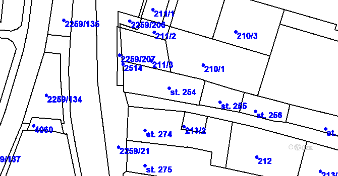 Parcela st. 254 v KÚ Havlíčkův Brod, Katastrální mapa