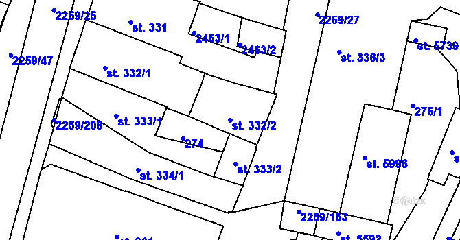 Parcela st. 332/2 v KÚ Havlíčkův Brod, Katastrální mapa