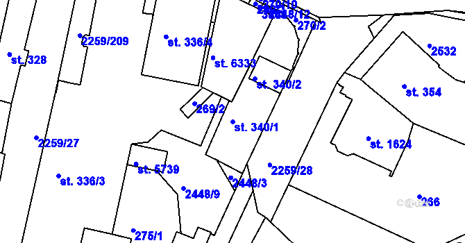 Parcela st. 340/1 v KÚ Havlíčkův Brod, Katastrální mapa