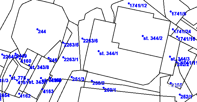 Parcela st. 344/1 v KÚ Havlíčkův Brod, Katastrální mapa