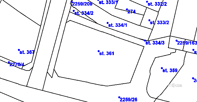 Parcela st. 361 v KÚ Havlíčkův Brod, Katastrální mapa