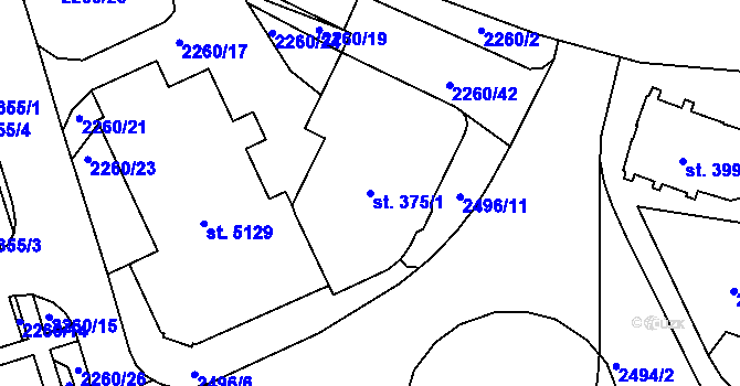 Parcela st. 375/1 v KÚ Havlíčkův Brod, Katastrální mapa
