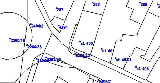 Parcela st. 400 v KÚ Havlíčkův Brod, Katastrální mapa