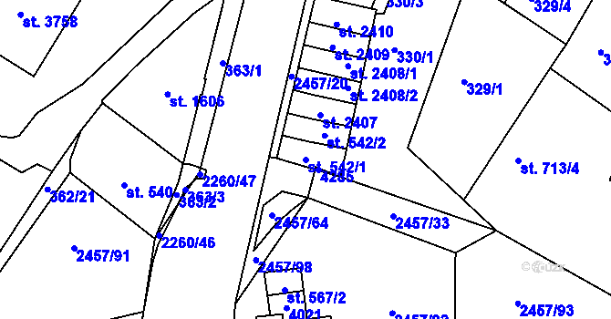 Parcela st. 542/1 v KÚ Havlíčkův Brod, Katastrální mapa