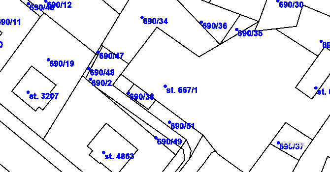 Parcela st. 667/1 v KÚ Havlíčkův Brod, Katastrální mapa