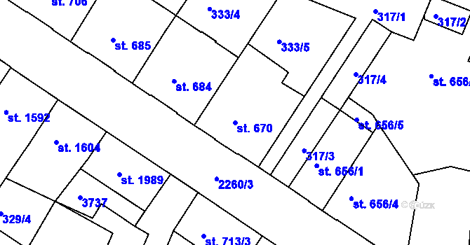 Parcela st. 670 v KÚ Havlíčkův Brod, Katastrální mapa