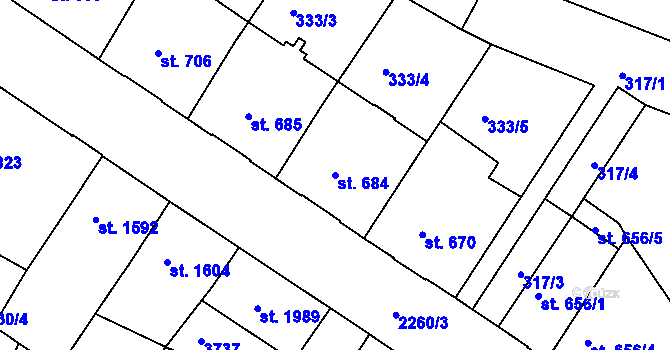 Parcela st. 684 v KÚ Havlíčkův Brod, Katastrální mapa