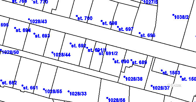 Parcela st. 691/2 v KÚ Havlíčkův Brod, Katastrální mapa