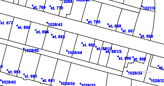 Parcela st. 692 v KÚ Havlíčkův Brod, Katastrální mapa