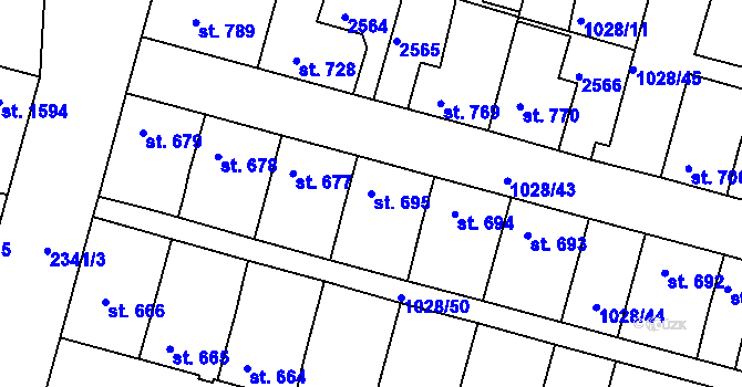 Parcela st. 695 v KÚ Havlíčkův Brod, Katastrální mapa