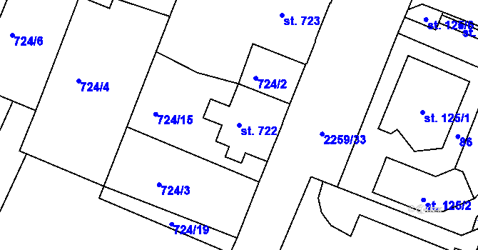 Parcela st. 722 v KÚ Havlíčkův Brod, Katastrální mapa