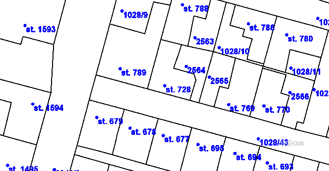 Parcela st. 728 v KÚ Havlíčkův Brod, Katastrální mapa