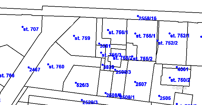 Parcela st. 756/3 v KÚ Havlíčkův Brod, Katastrální mapa