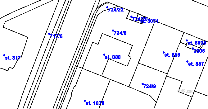 Parcela st. 888 v KÚ Havlíčkův Brod, Katastrální mapa
