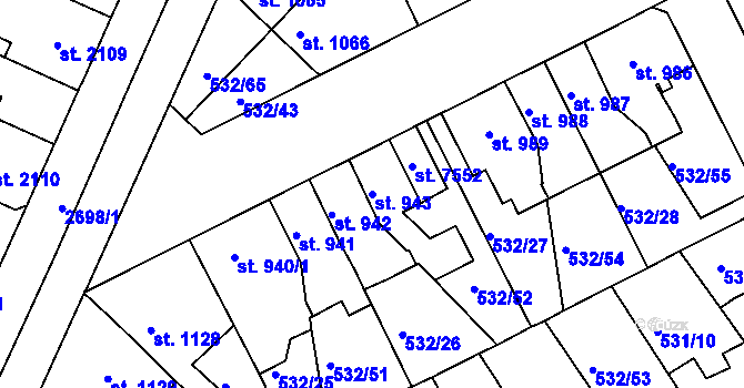 Parcela st. 943 v KÚ Havlíčkův Brod, Katastrální mapa