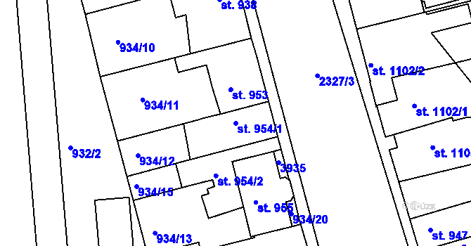 Parcela st. 954/1 v KÚ Havlíčkův Brod, Katastrální mapa