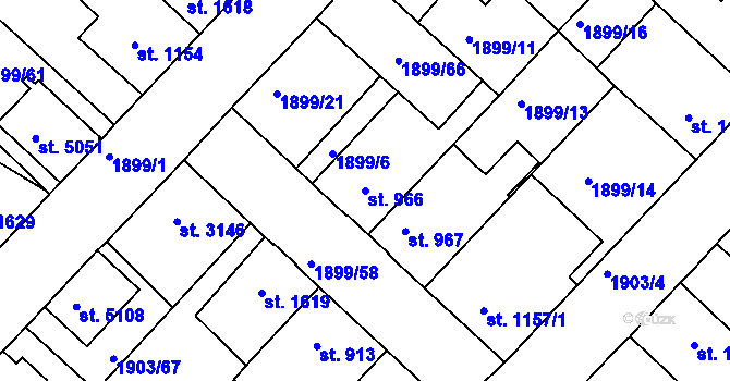 Parcela st. 966 v KÚ Havlíčkův Brod, Katastrální mapa