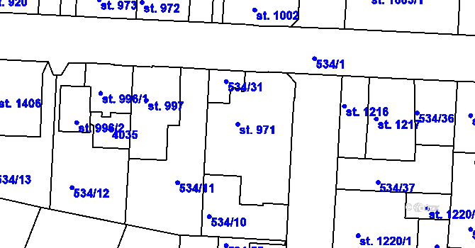 Parcela st. 971 v KÚ Havlíčkův Brod, Katastrální mapa