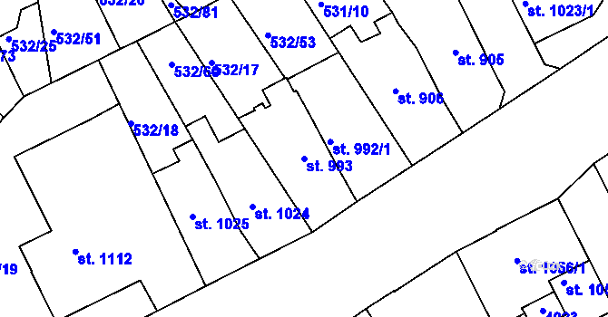 Parcela st. 993 v KÚ Havlíčkův Brod, Katastrální mapa