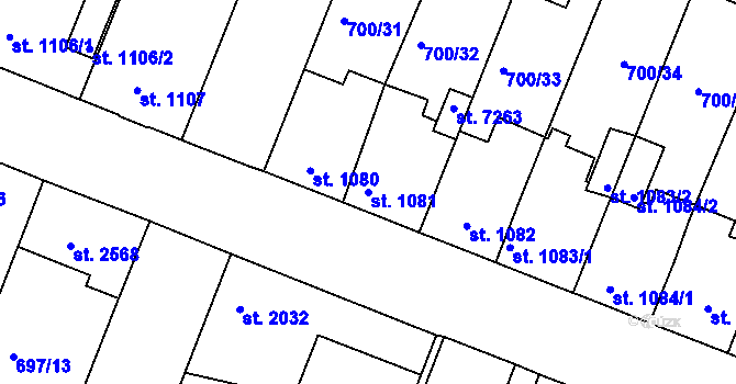 Parcela st. 1081 v KÚ Havlíčkův Brod, Katastrální mapa