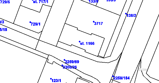Parcela st. 1166 v KÚ Havlíčkův Brod, Katastrální mapa