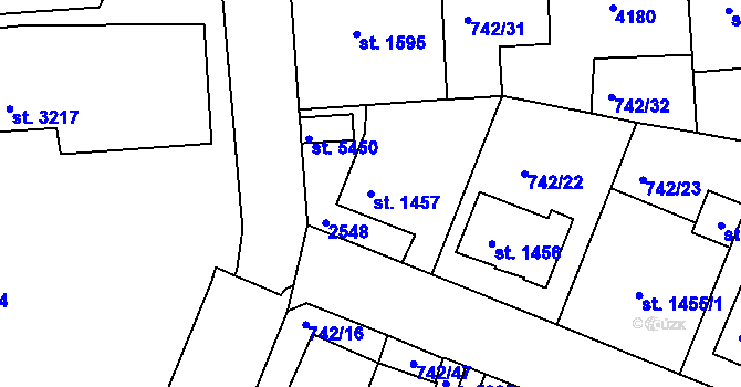 Parcela st. 1457 v KÚ Havlíčkův Brod, Katastrální mapa