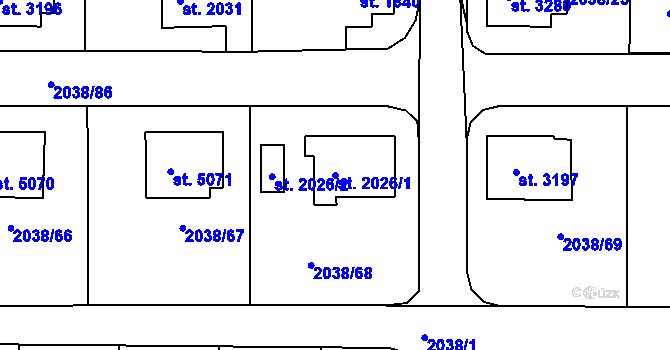 Parcela st. 2026/1 v KÚ Havlíčkův Brod, Katastrální mapa