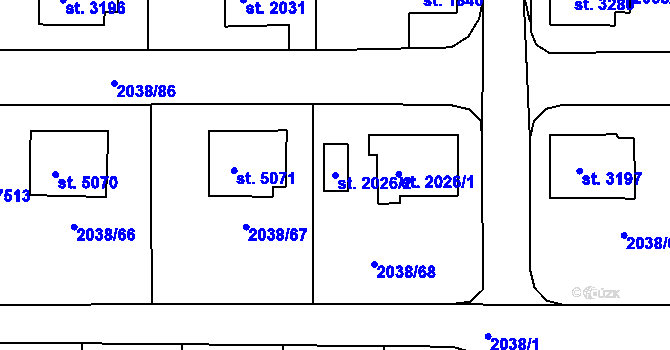 Parcela st. 2026/2 v KÚ Havlíčkův Brod, Katastrální mapa