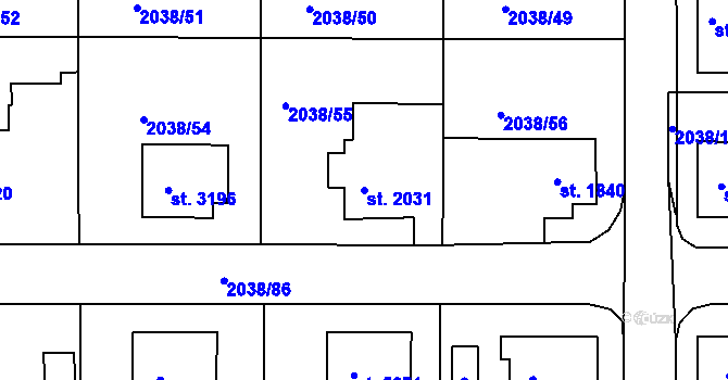 Parcela st. 2031 v KÚ Havlíčkův Brod, Katastrální mapa