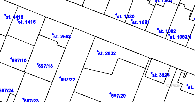 Parcela st. 2032 v KÚ Havlíčkův Brod, Katastrální mapa