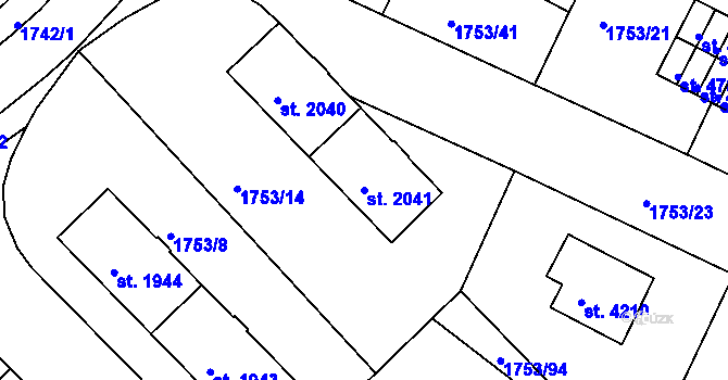 Parcela st. 2041 v KÚ Havlíčkův Brod, Katastrální mapa