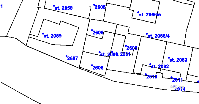 Parcela st. 2060 v KÚ Havlíčkův Brod, Katastrální mapa