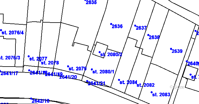 Parcela st. 2080/2 v KÚ Havlíčkův Brod, Katastrální mapa