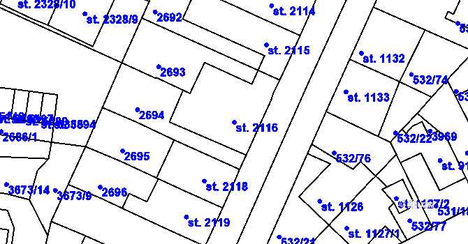 Parcela st. 2116 v KÚ Havlíčkův Brod, Katastrální mapa