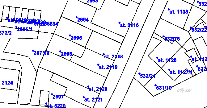 Parcela st. 2118 v KÚ Havlíčkův Brod, Katastrální mapa