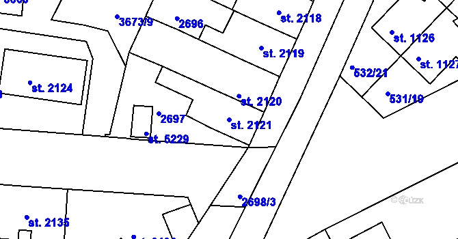 Parcela st. 2121 v KÚ Havlíčkův Brod, Katastrální mapa