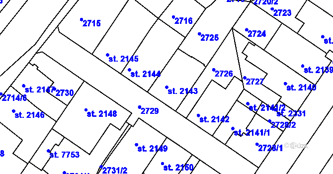Parcela st. 2143 v KÚ Havlíčkův Brod, Katastrální mapa